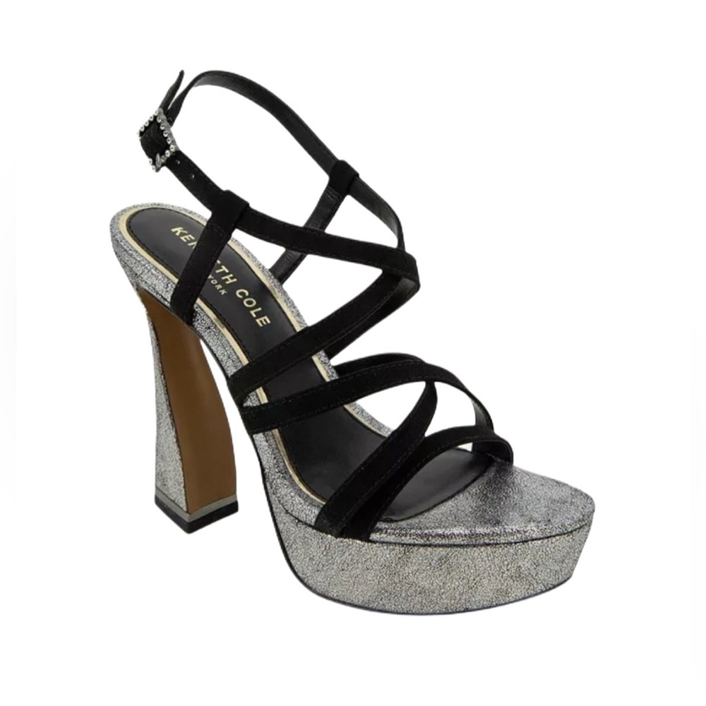 Kenneth Cole New York Allen Strappy Platform Sandals Black Pewter Size 6 NIB